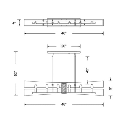 Dos Linear Pendant Light - line drawing.