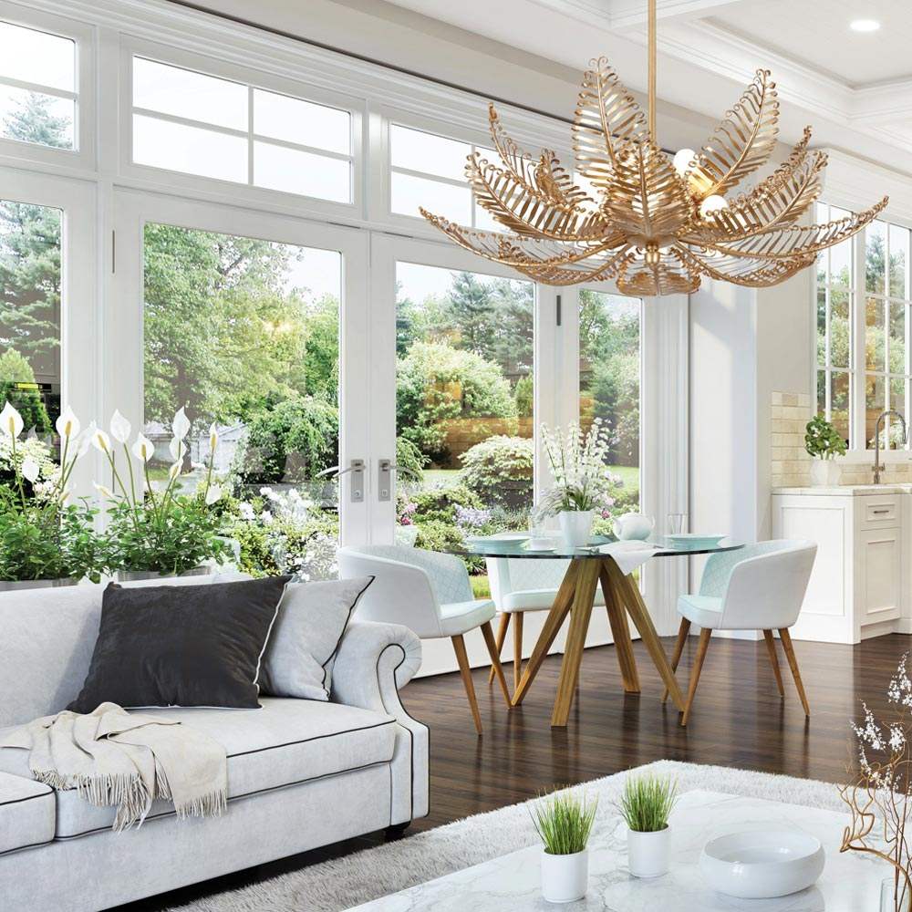 Fern Chandelier in living room.