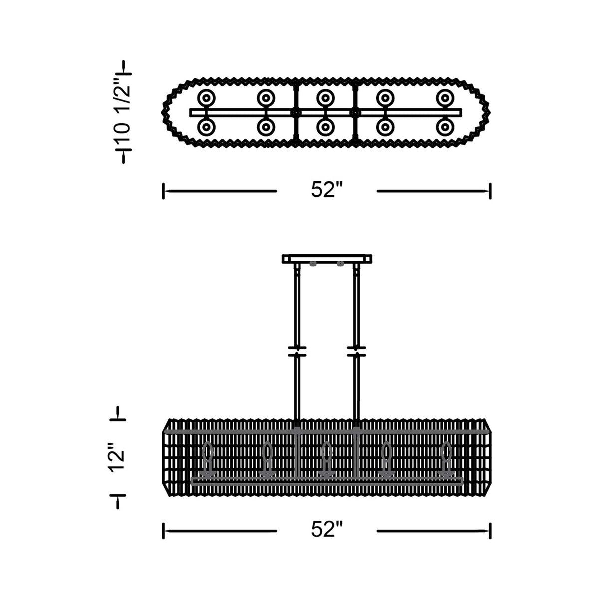 Fractal Linear Pendant Light - line drawing.