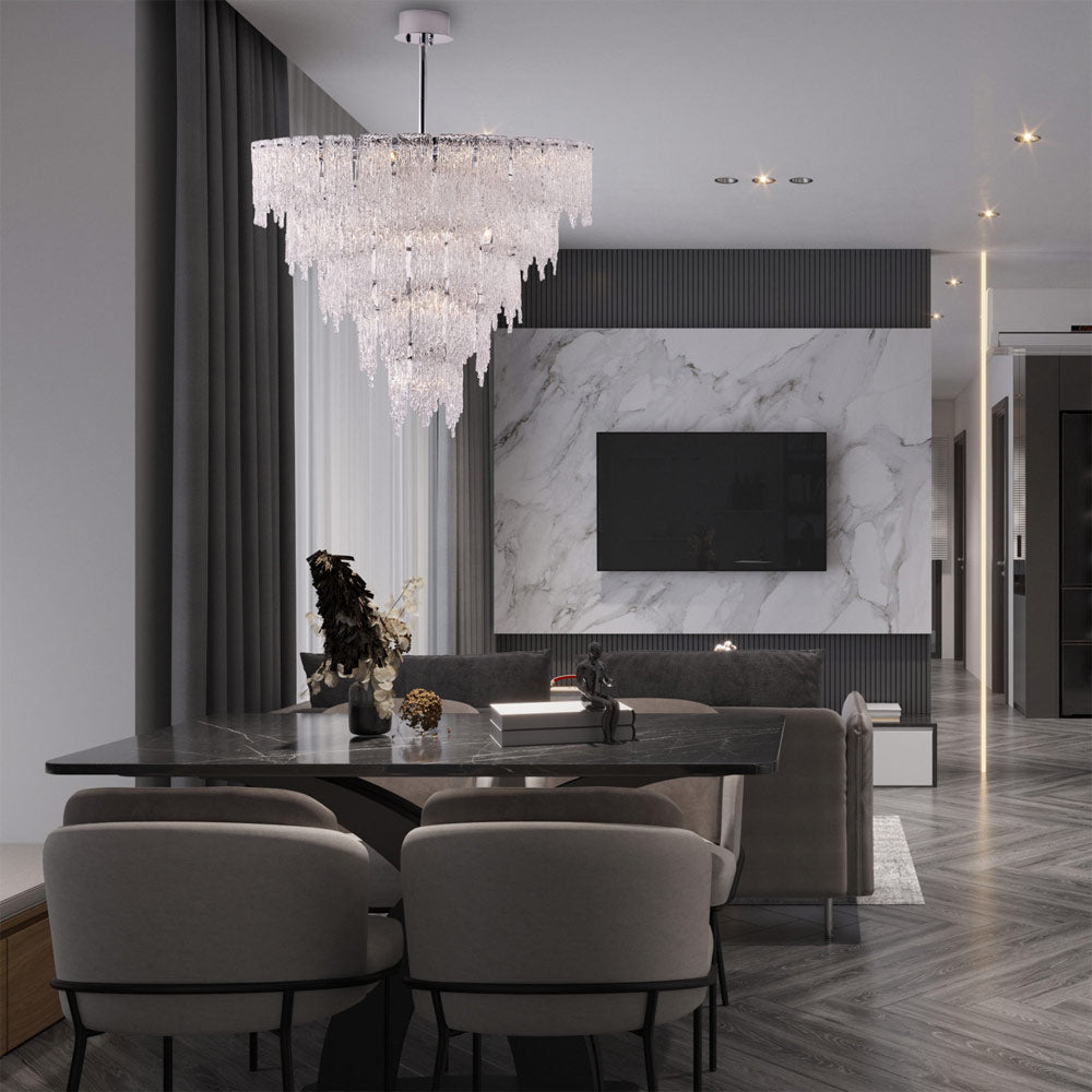 Gisel Tiered Chandelier in living room.