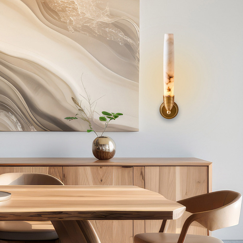 Gypsum Alabaster LED Wall Light in dining room.
