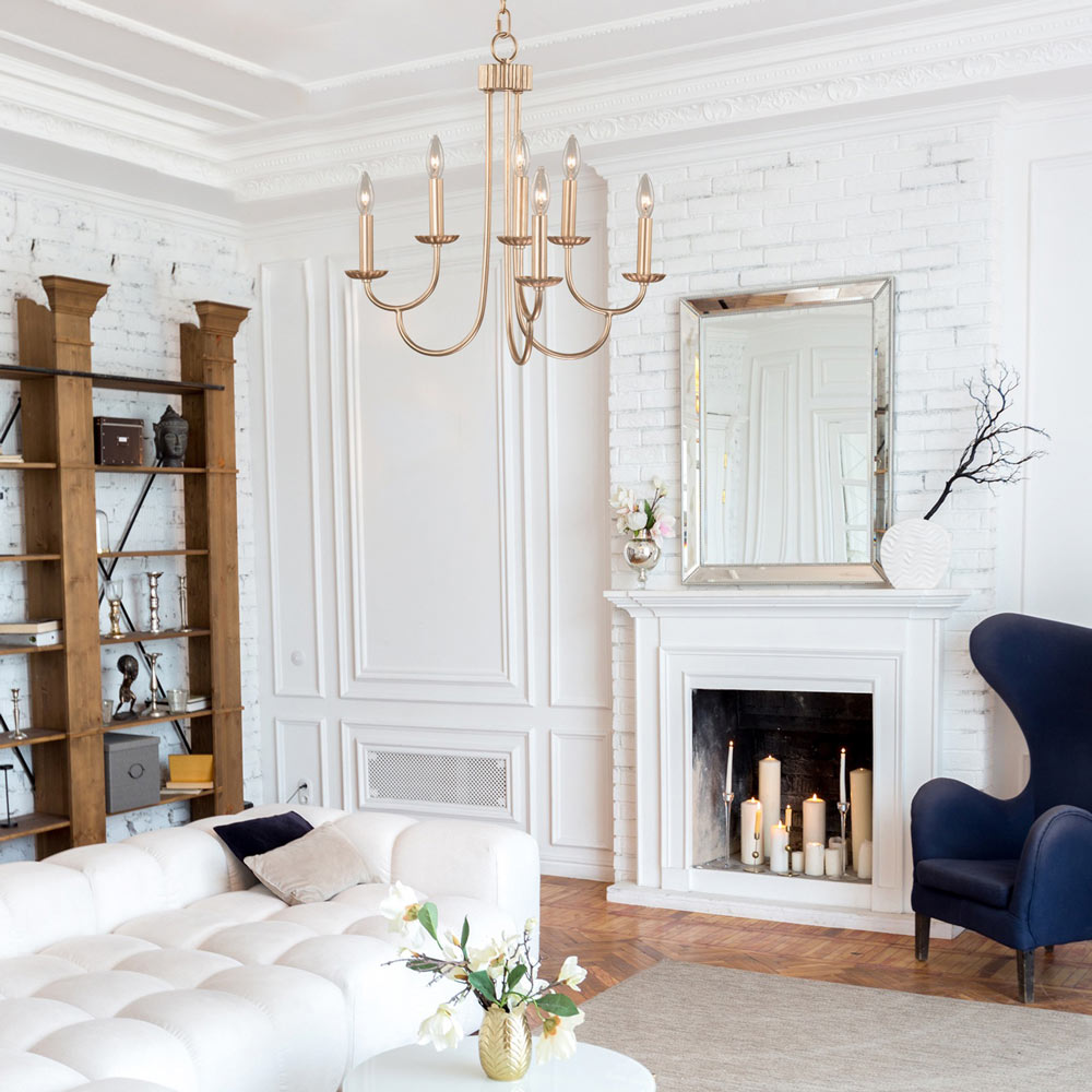 Kiera Tiered Chandelier in living room.