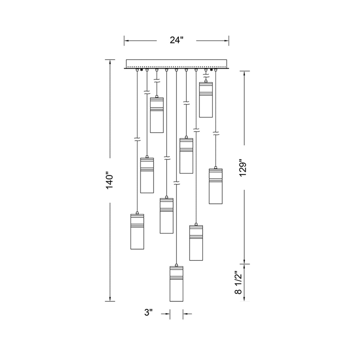 Kiriko LED Pendant Light - line drawing.