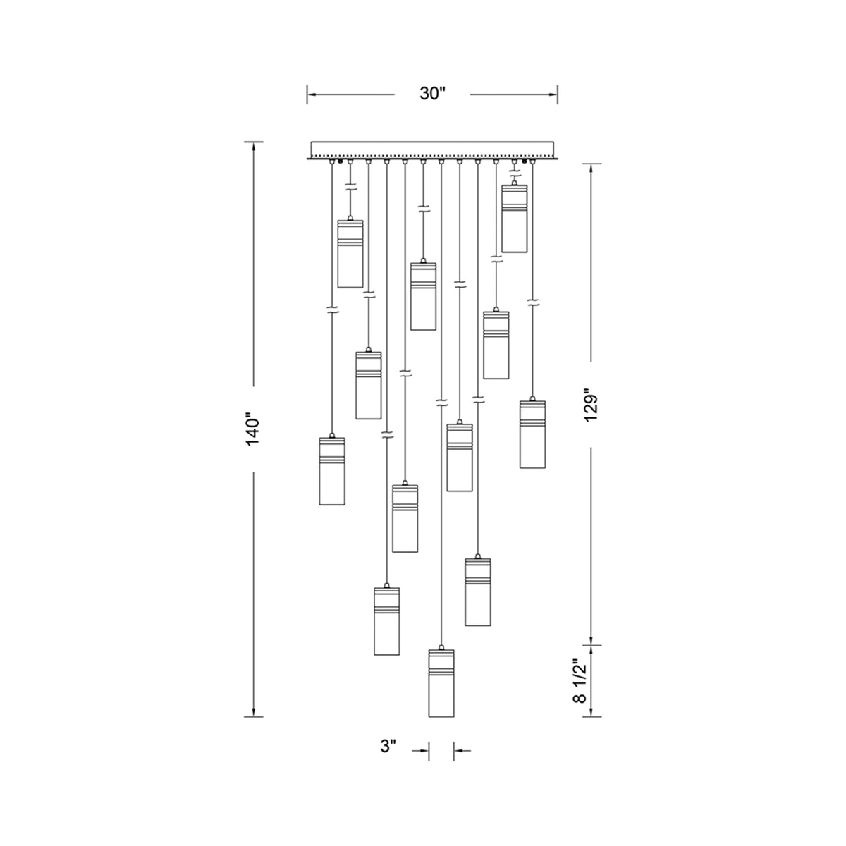 Kiriko LED Pendant Light - line drawing.