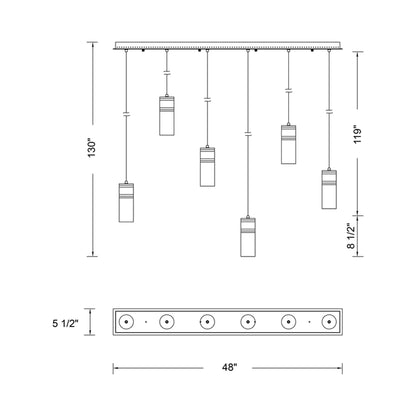 Kiriko Linear LED Pendant Light - line drawing.