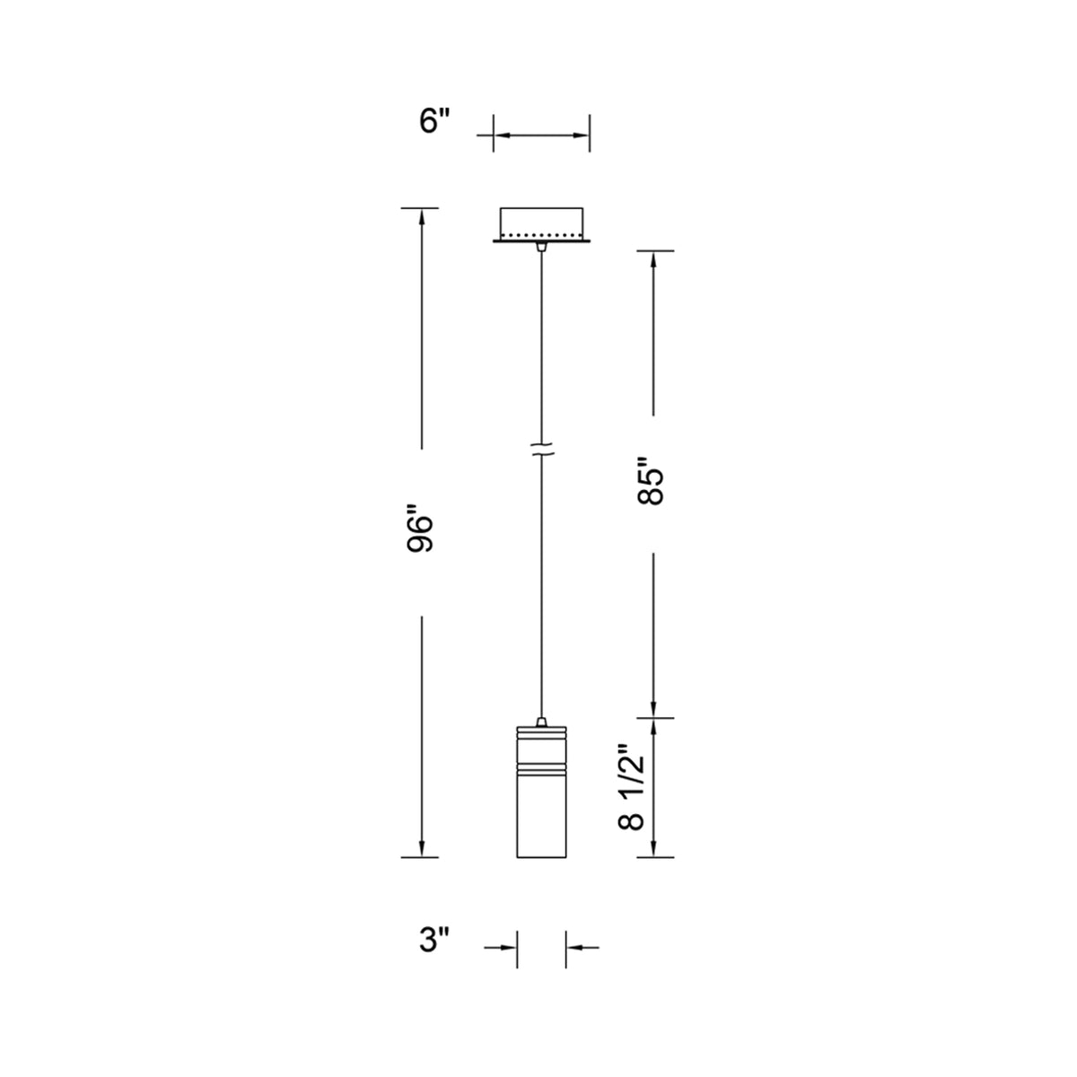 Kiriko Single LED Pendant Light - line drawing.