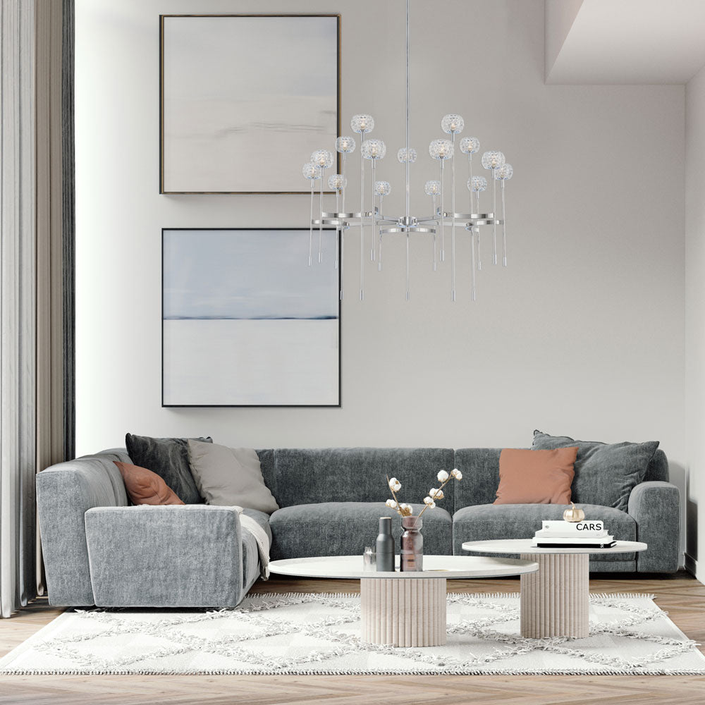 Mae Tiered Chandelier in living room.