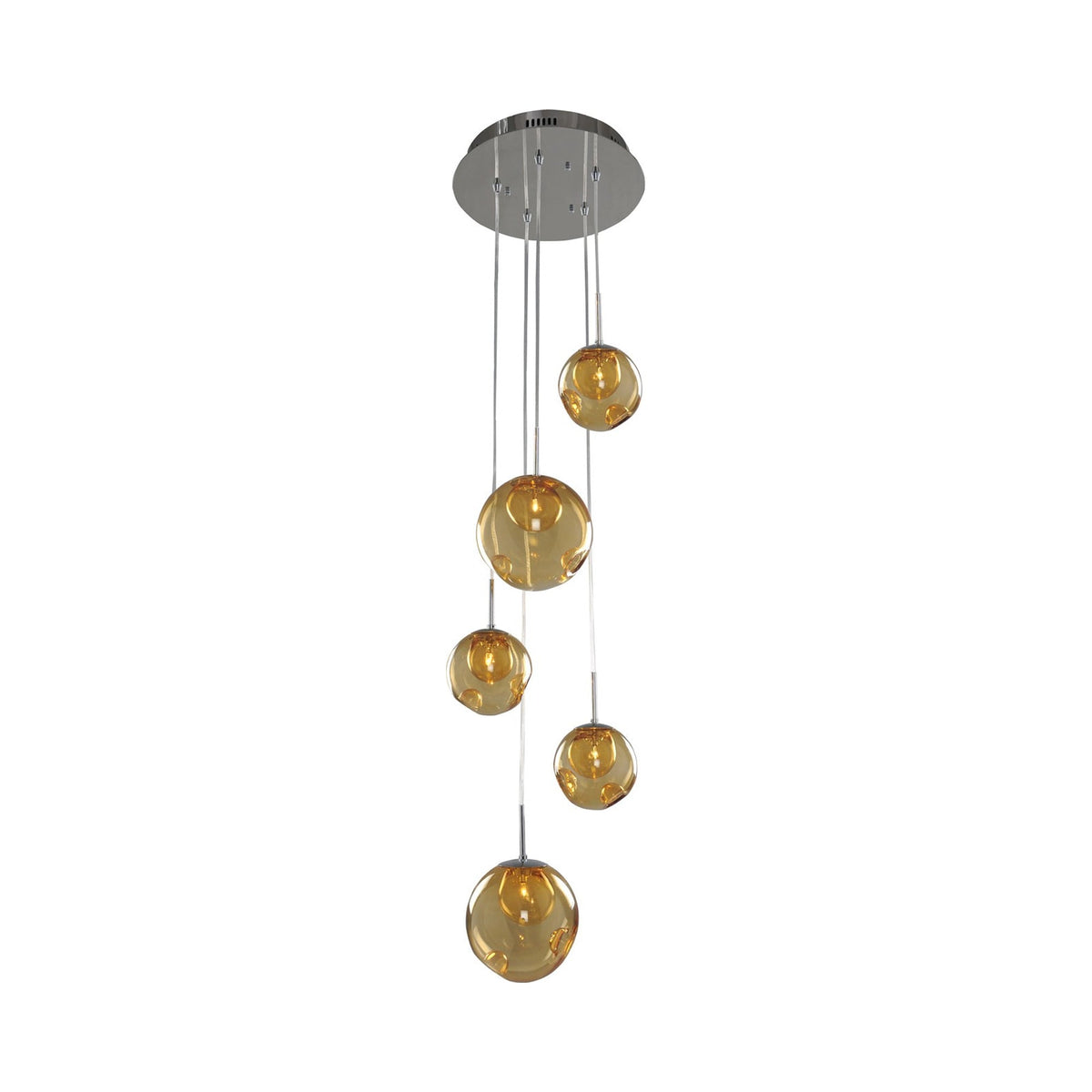 Meteor Multi Light Pendant Light in Amber (5-Light).