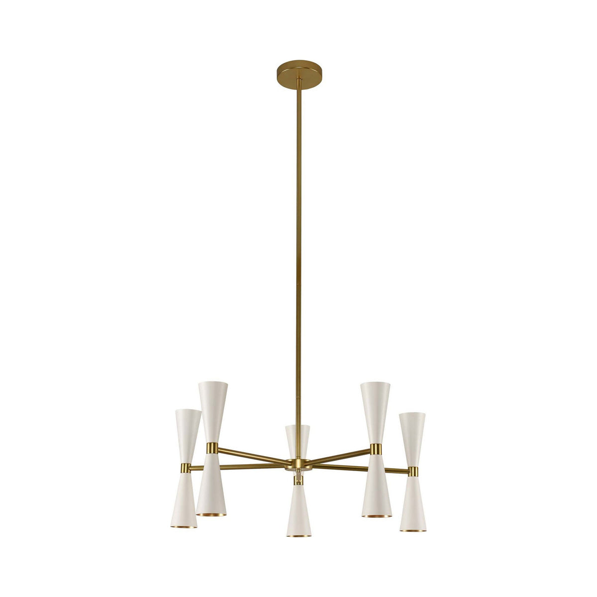 Milo Chandelier in White/Vintage Brass (5-Arm).