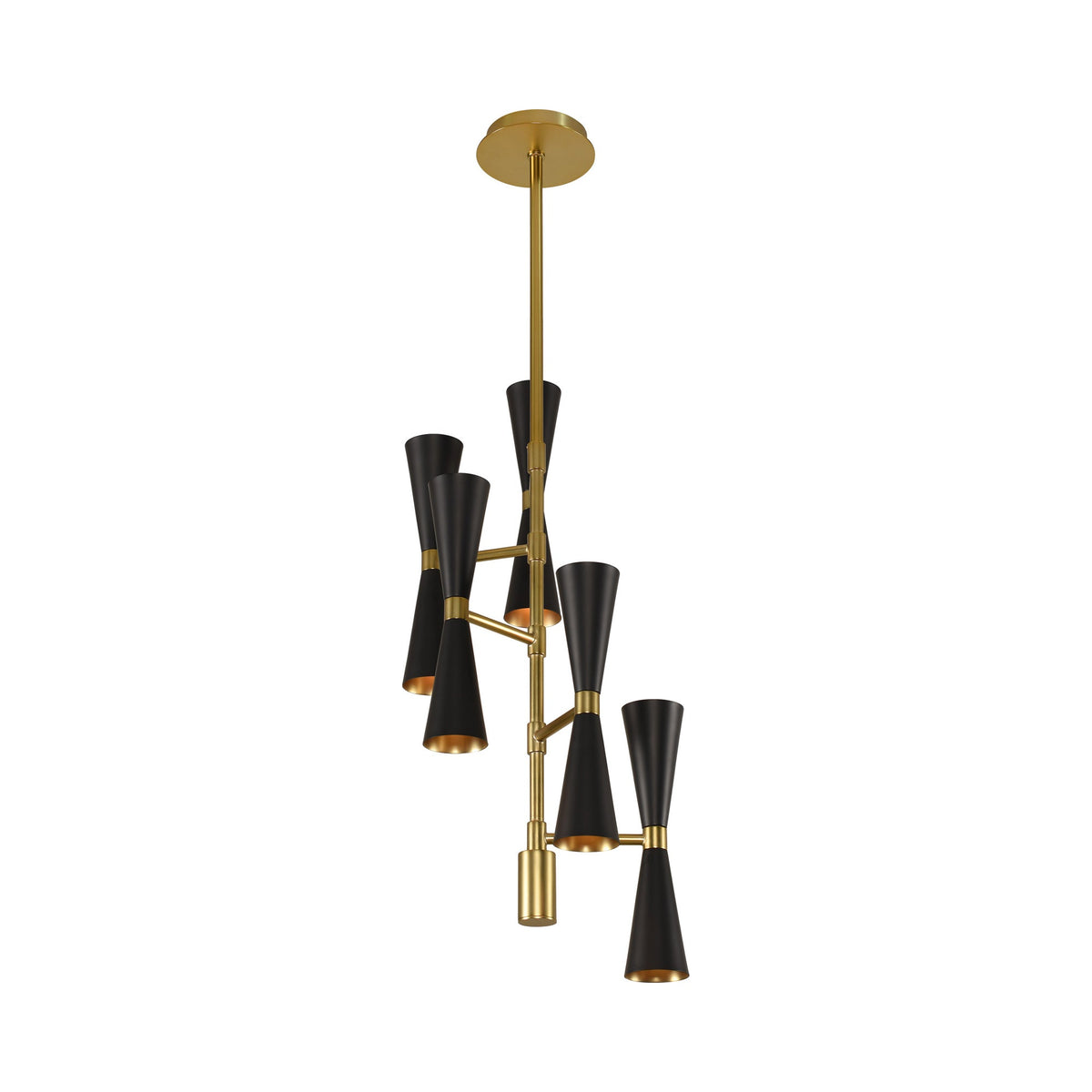 Milo Foyer Chandelier in Matte Black/Vintage Brass.