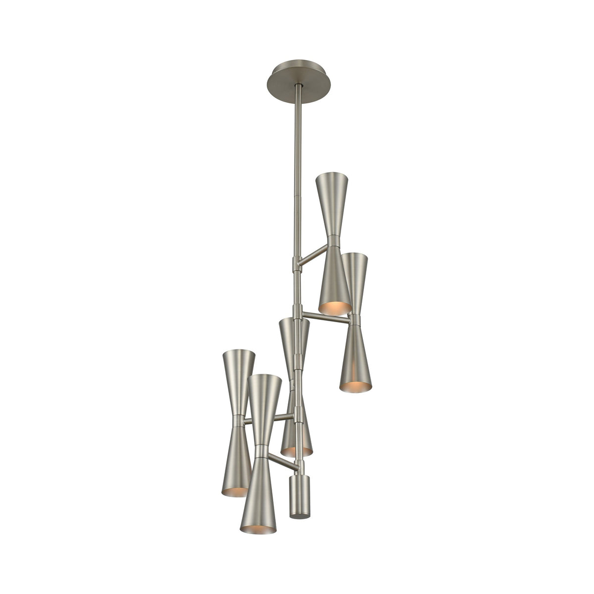 Milo Foyer Chandelier in Satin Nickel.