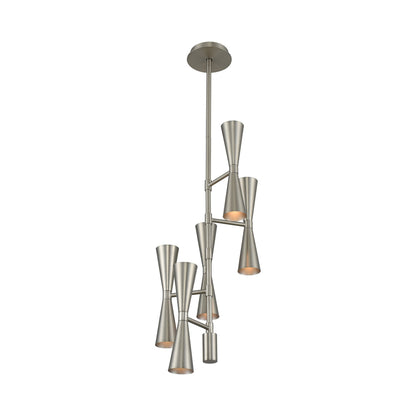 Milo Foyer Chandelier in Satin Nickel.