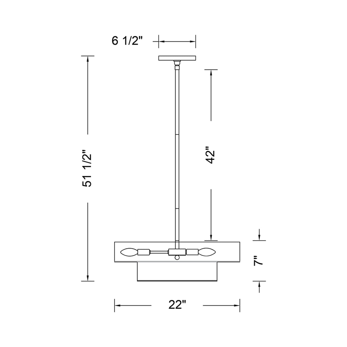 Moda Semi Flush Mount Ceiling Light - line drawing.