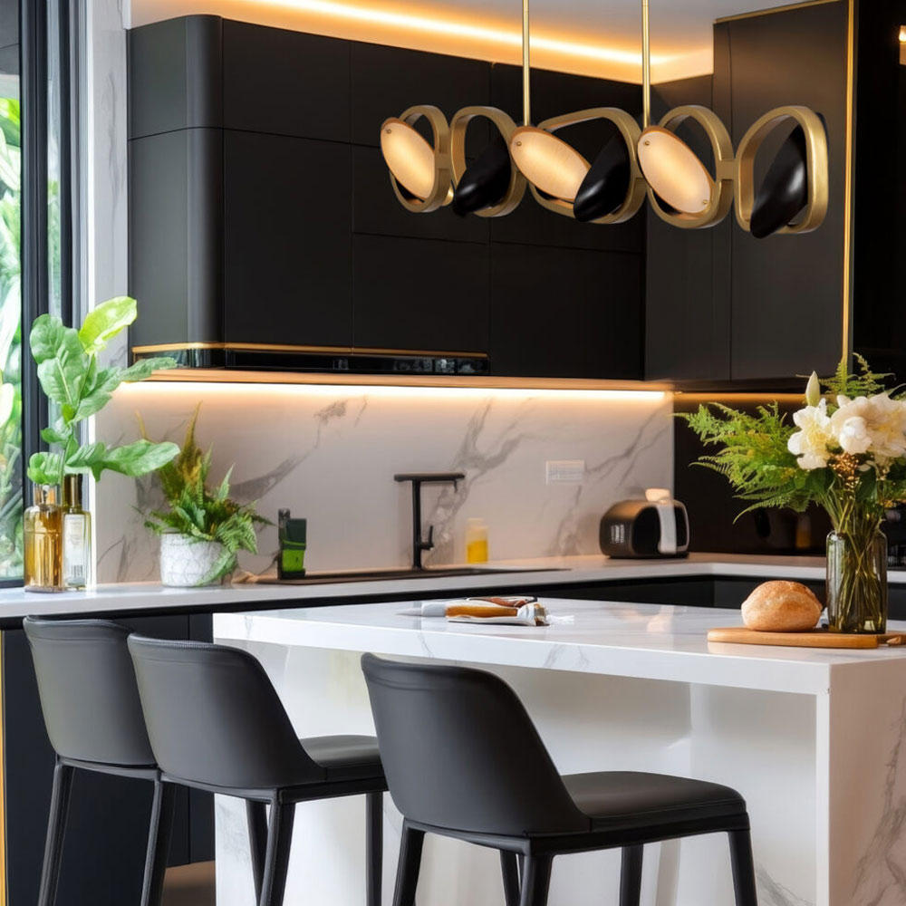 Onyx Linear LED Pendant Light in kitchen.