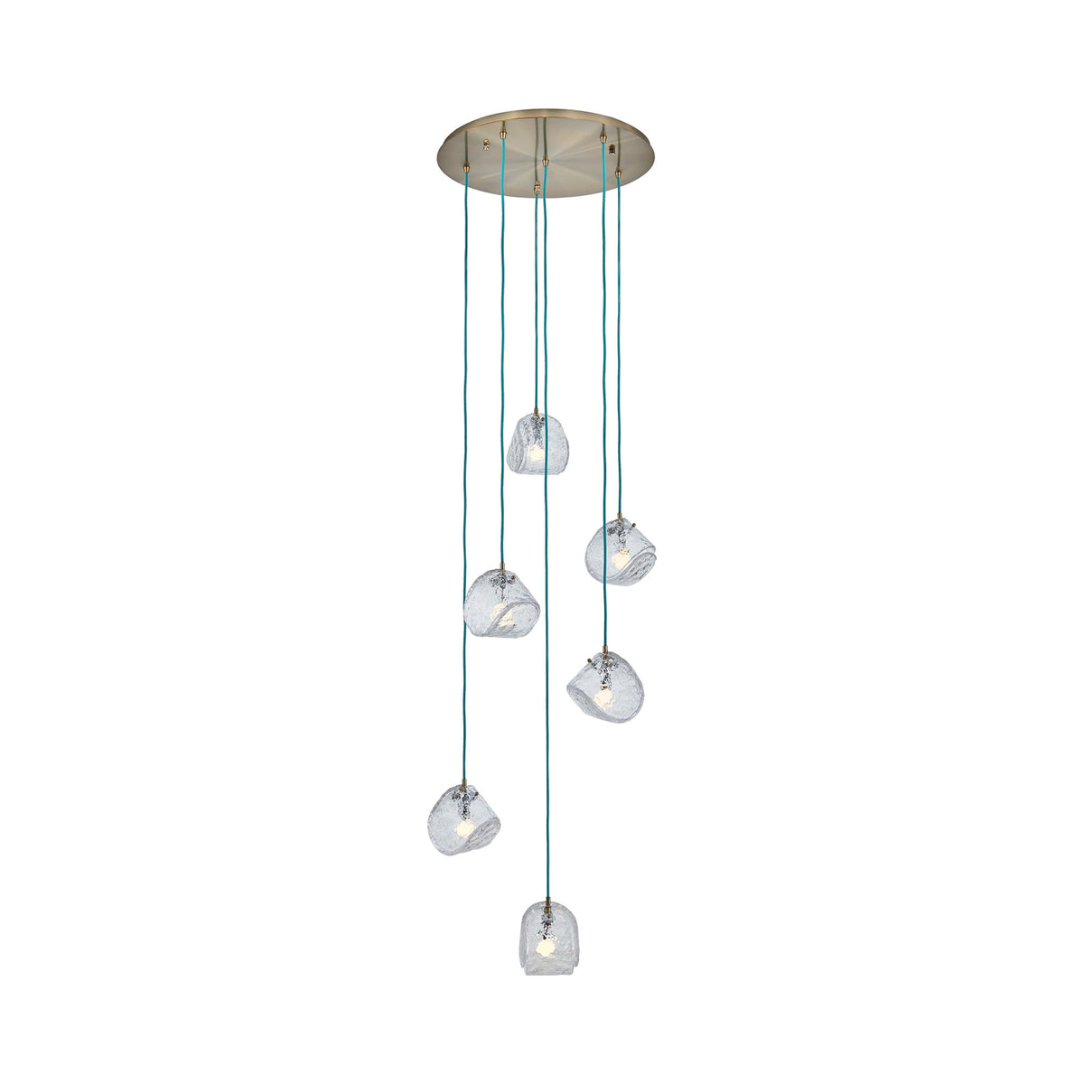 Pallina Multi Light Pendant Light in Winter Brass/Cyan Blue (6-Light).