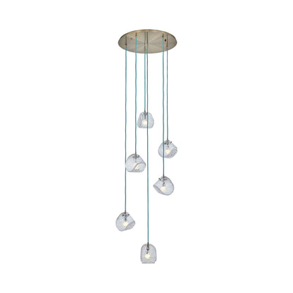Pallina Multi Light Pendant Light in Winter Brass/Cyan Blue (6-Light).