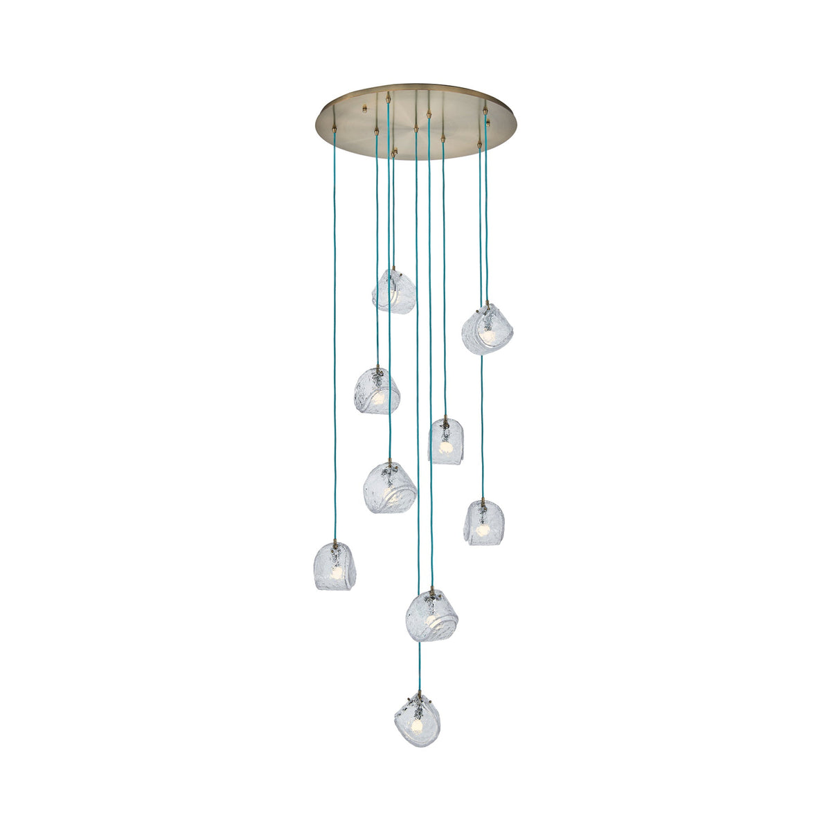 Pallina Multi Light Pendant Light in Winter Brass/Cyan Blue (9-Light).