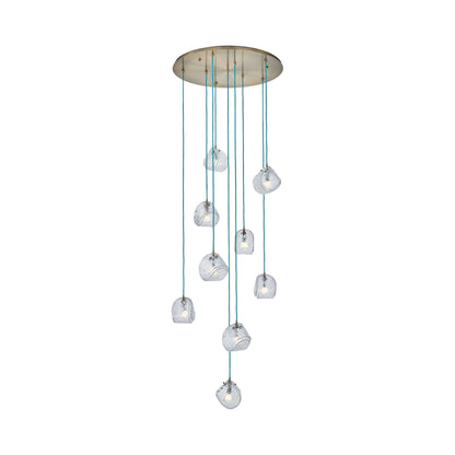 Pallina Multi Light Pendant Light in Winter Brass/Cyan Blue (9-Light).