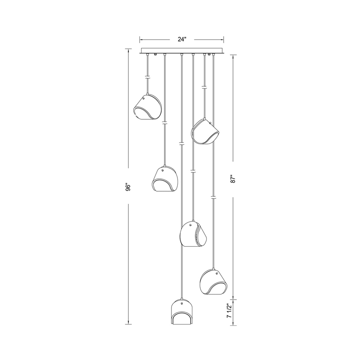 Pallina Multi Light Pendant Light - line drawing.