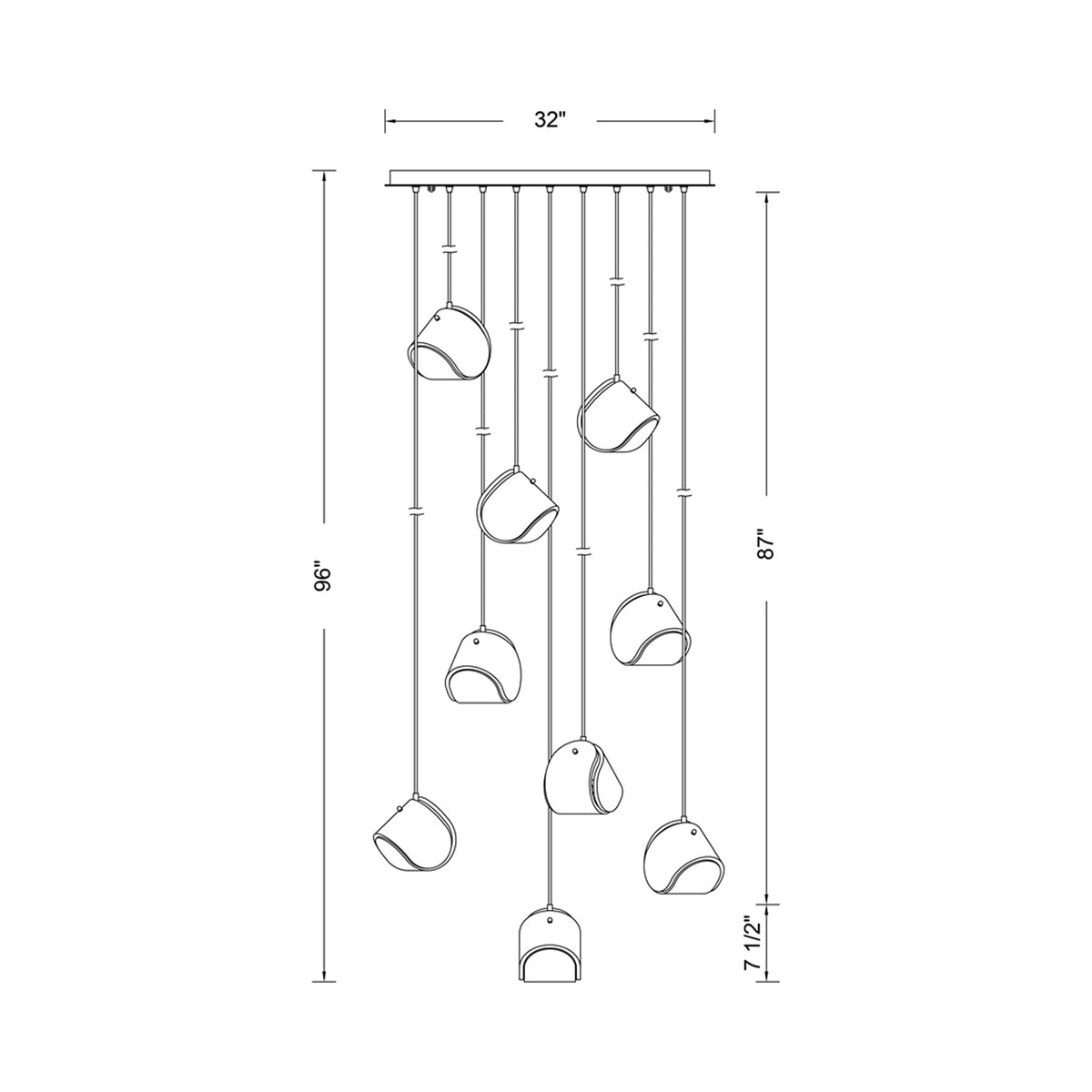 Pallina Multi Light Pendant Light - line drawing.