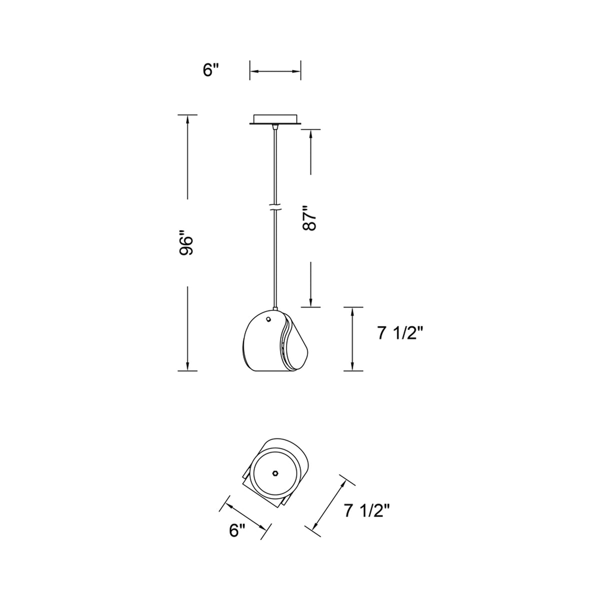 Pallina Pendant Light - line drawing.