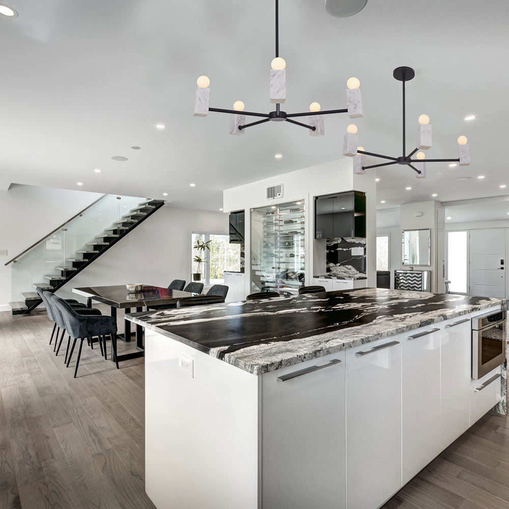 Quadra Chandelier in kitchen.