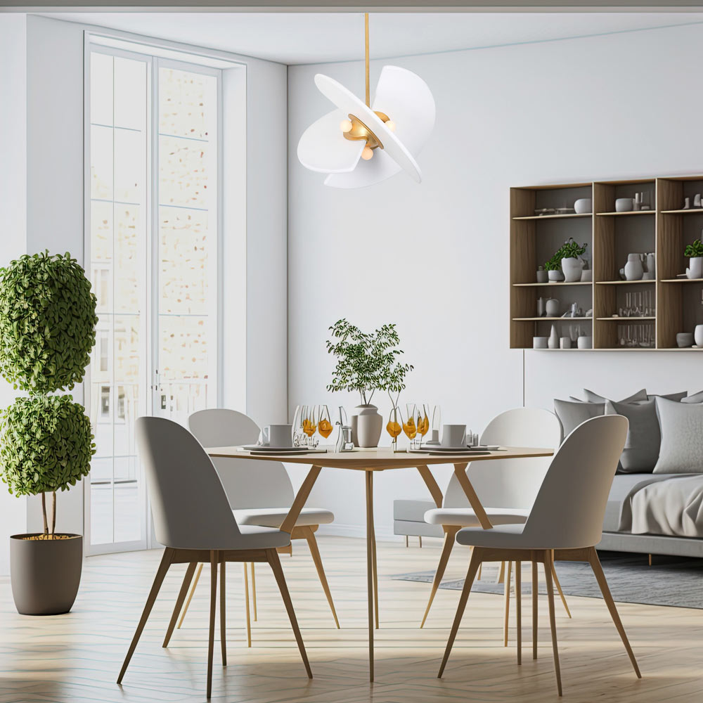 Rotary Pendant Light in dining room.