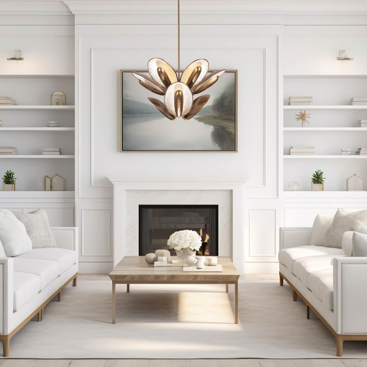 Spat Tiered Chandelier in living room.