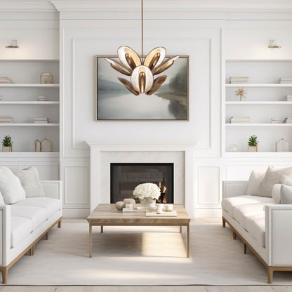 Spat Tiered Chandelier in living room.
