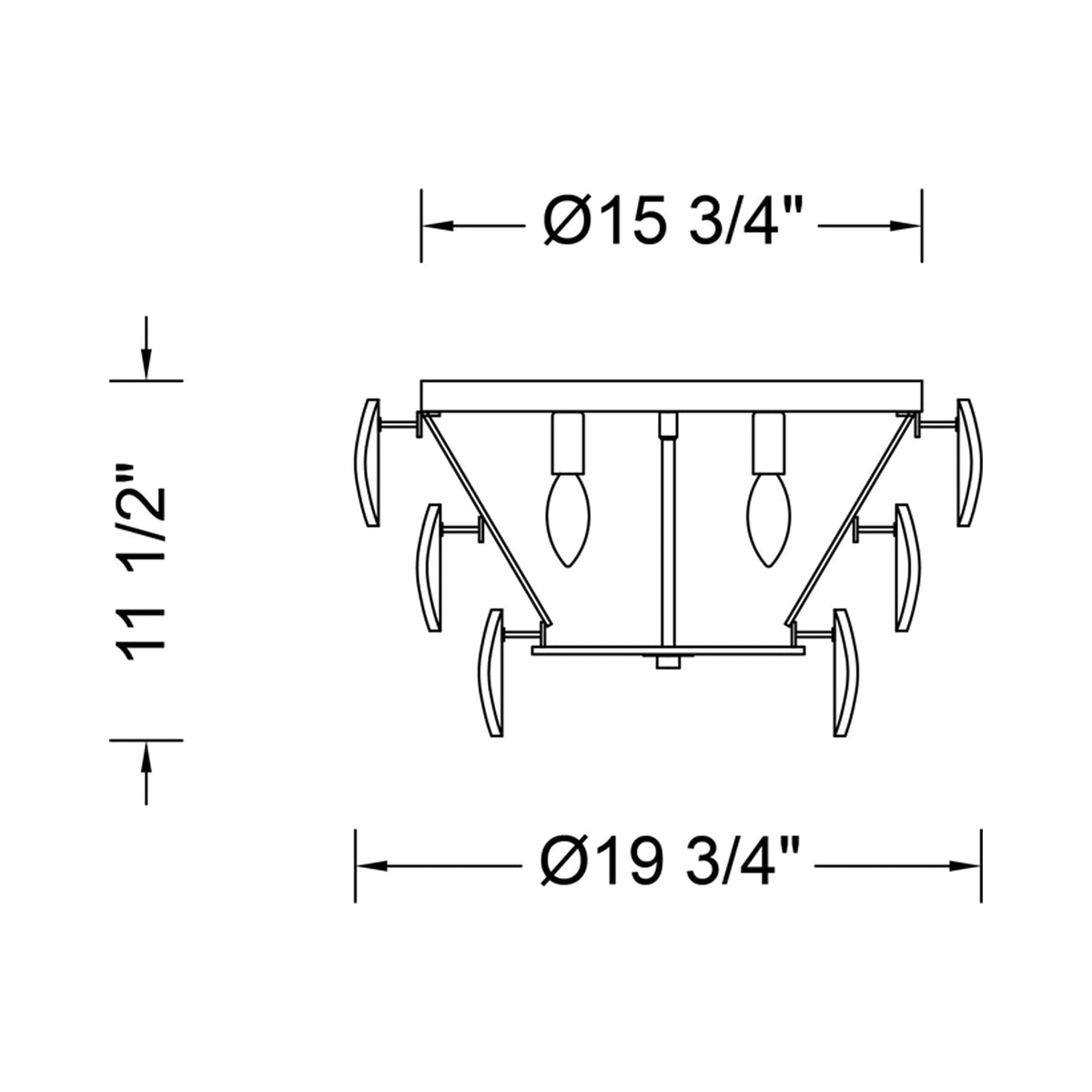 Uroko Flush Mount Ceiling Light - line drawing.
