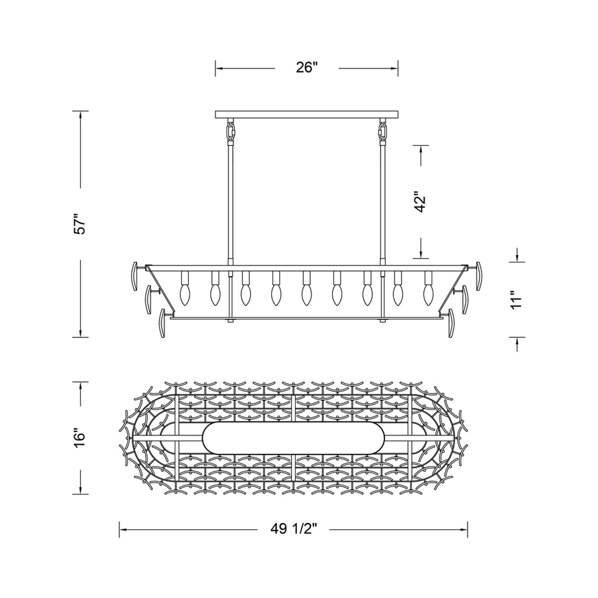 Uroko Linear Pendant Light - line drawing.