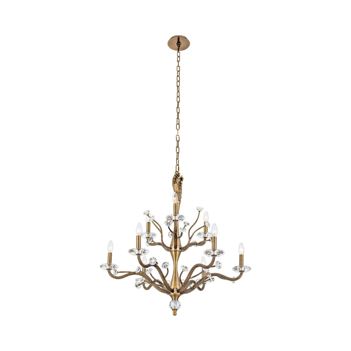 Venus Tiered Chandelier in Historic Brass.