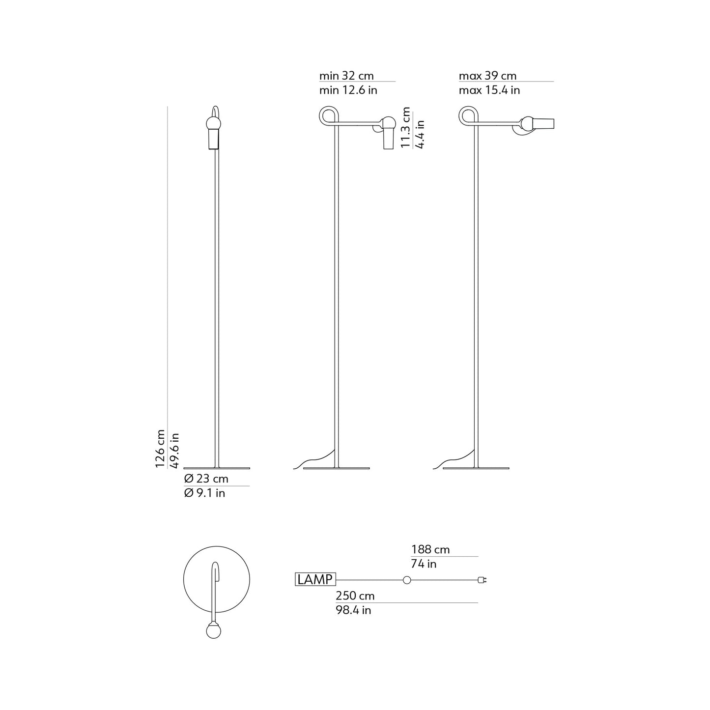 Bird LED Floor Lamp - line drawing.