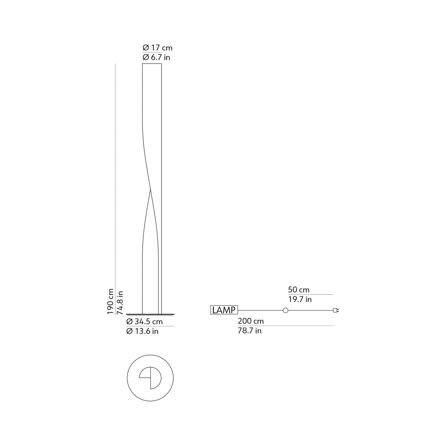 Evita LED Floor Lamp - line drawing.