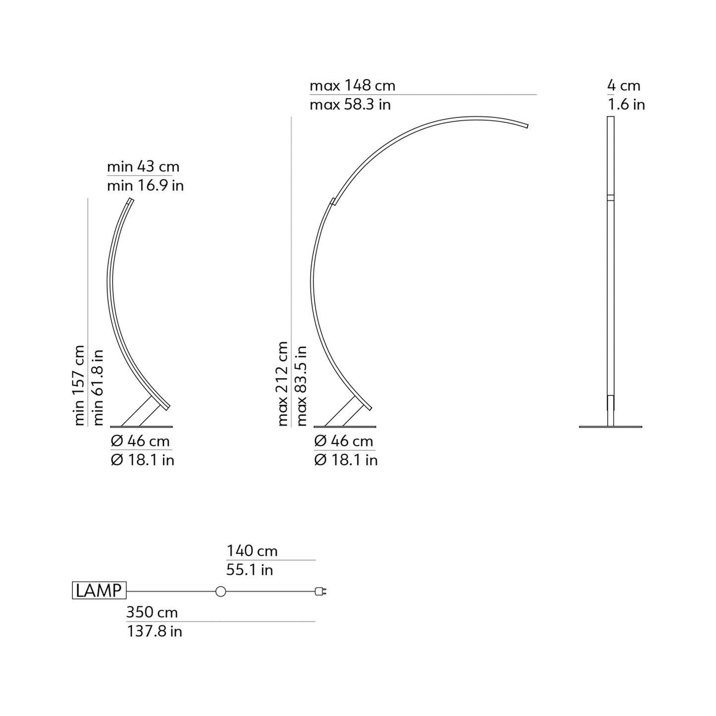 Kyudo LED Floor Lamp - line drawing.