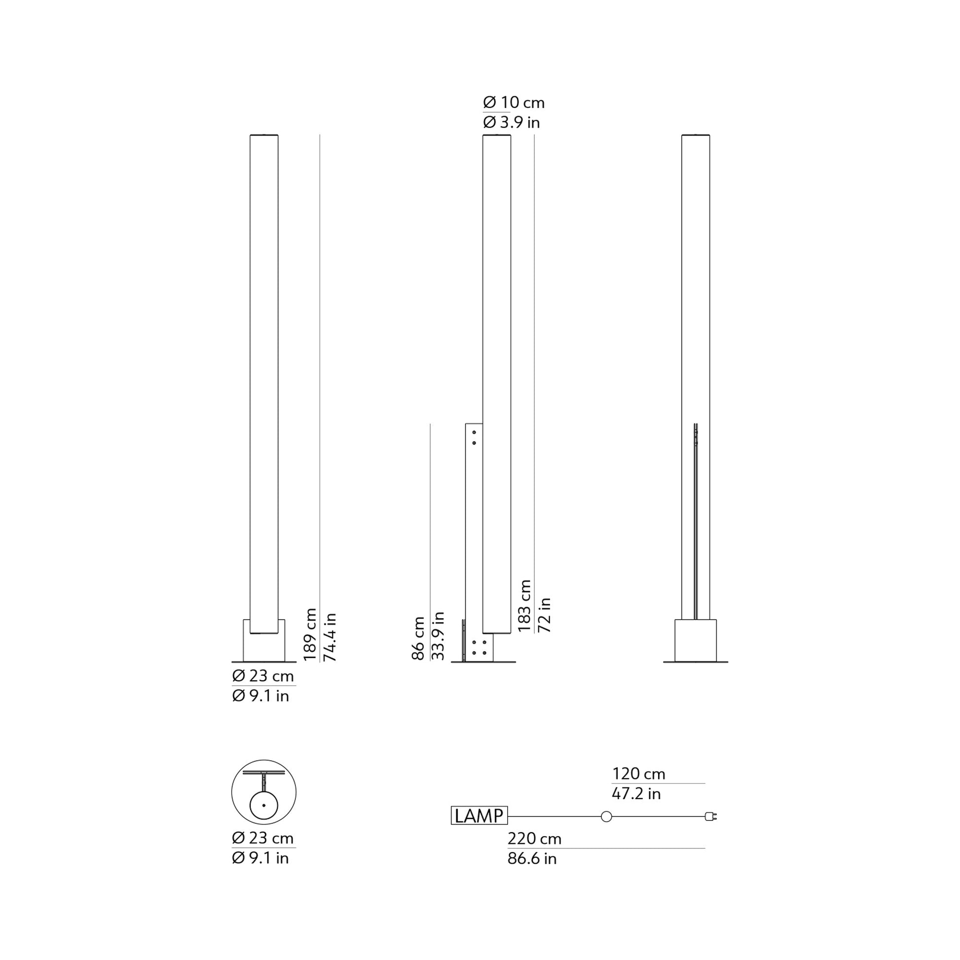 Model T LED Floor Lamp - line drawing.