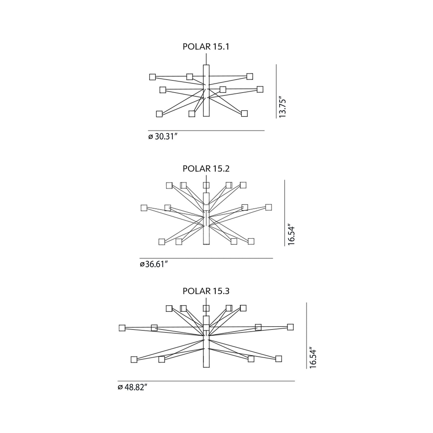Polar LED Chandelier - line drawing.