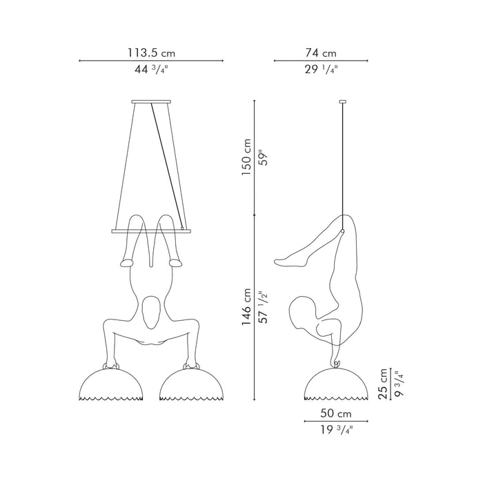 Limbo Trapeze Chandelier - line drawing.