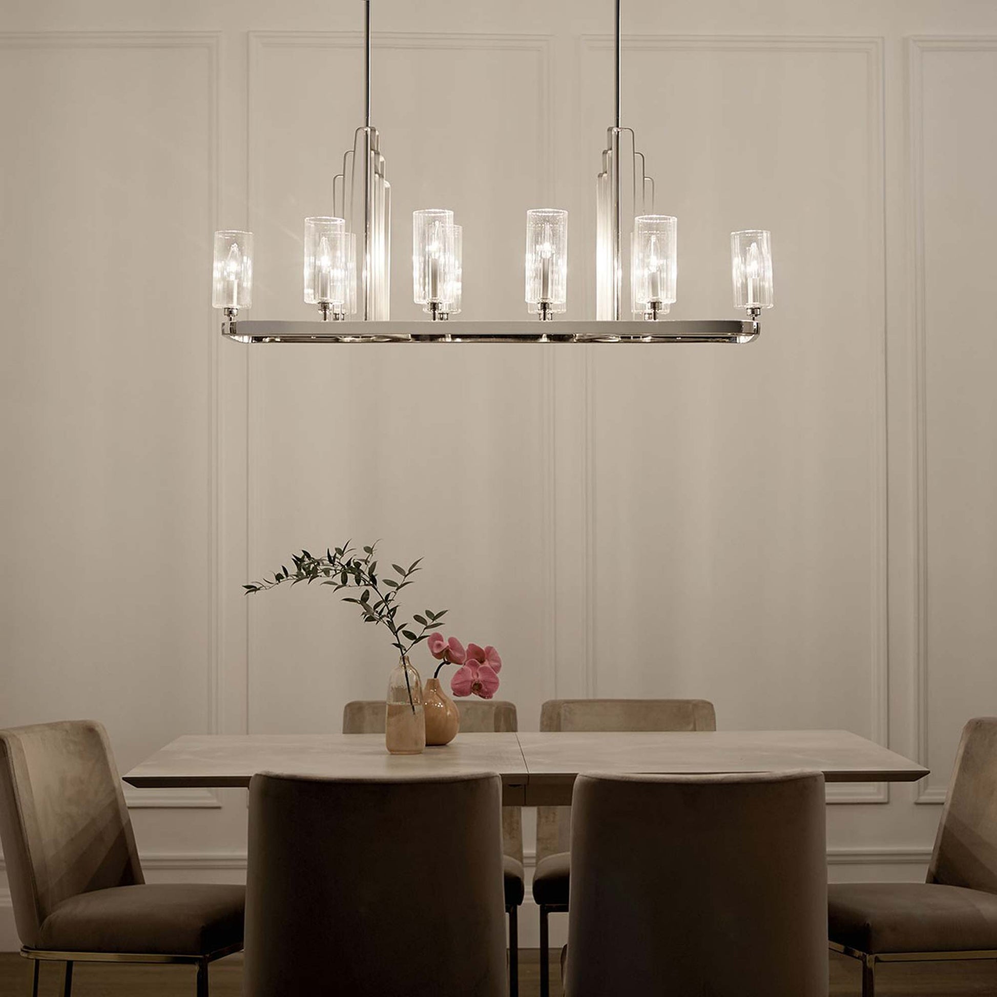 Kimrose Linear Pendant Light in dining room.