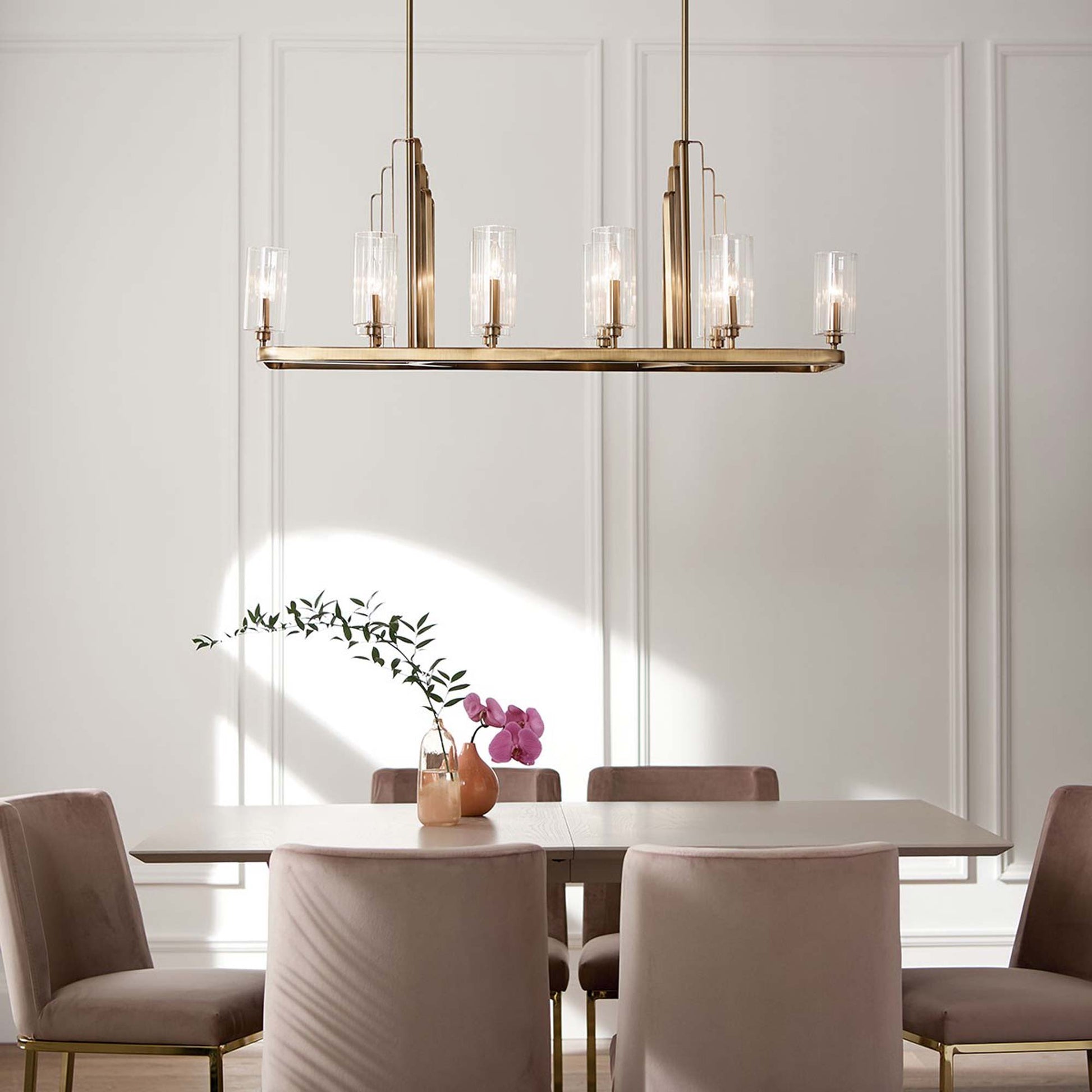 Kimrose Linear Pendant Light in dining room.