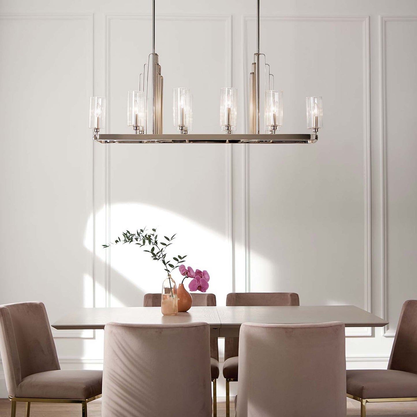 Kimrose Linear Pendant Light in dining room.