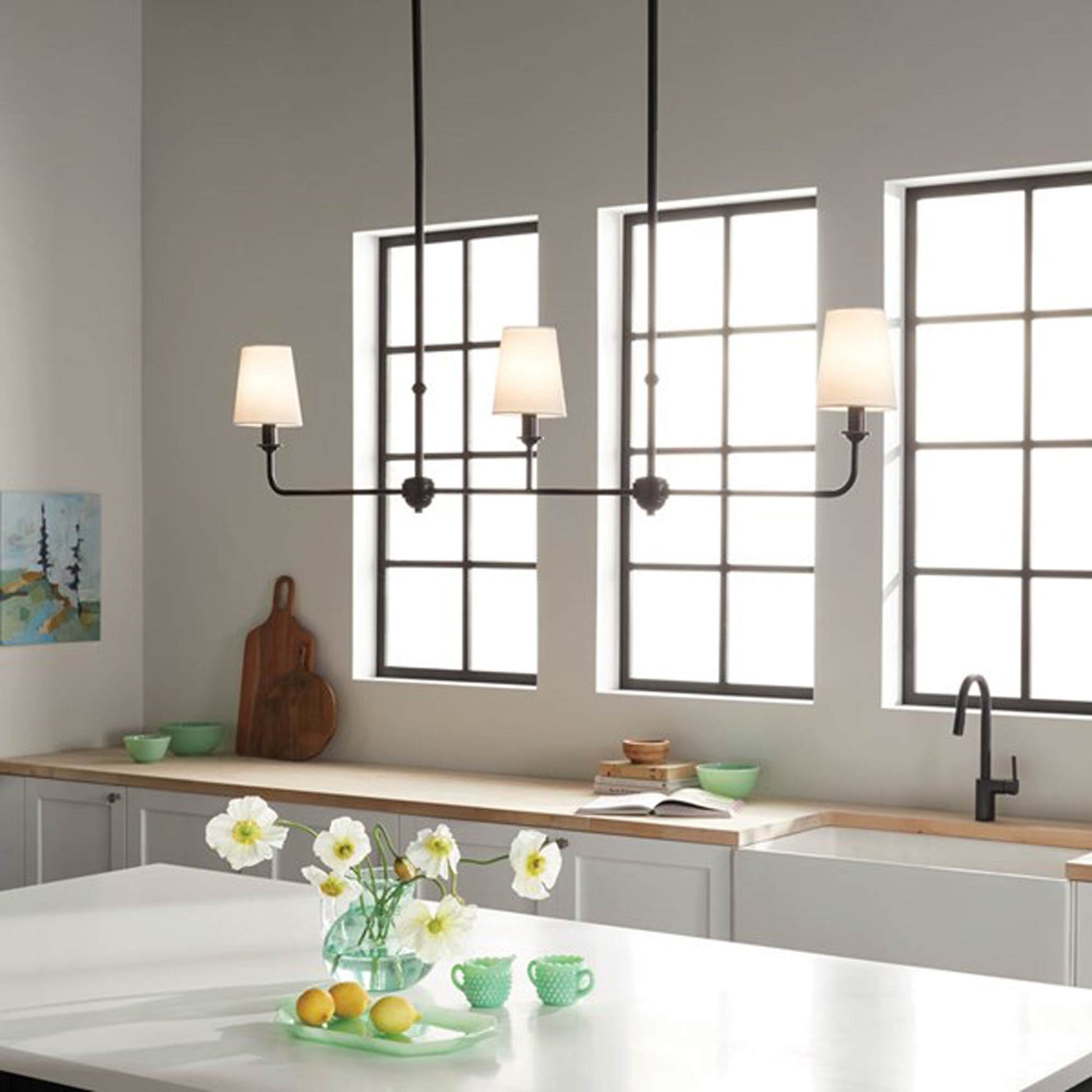 Pallas Linear Pendant Light in kitchen.