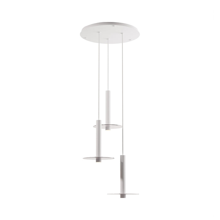 Combi Circular 3 LED Glass Pendant Light in Matte White/Clear (12-Inch).