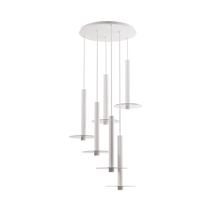 Combi Circular 6 LED Glass Pendant Light in Matte White/Clear (16-Inch).