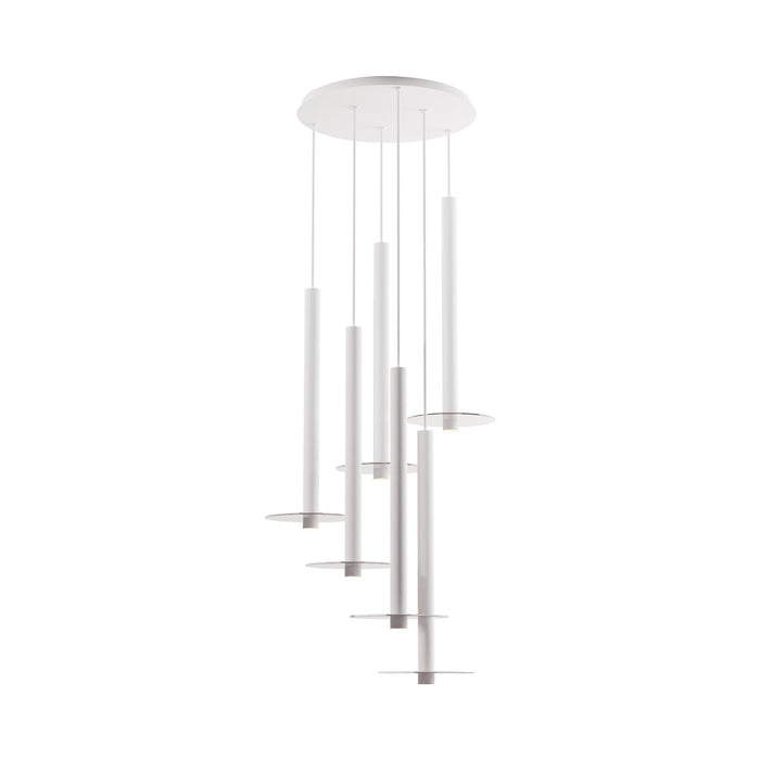 Combi Circular 6 LED Glass Pendant Light in Matte White/Clear (24-Inch).
