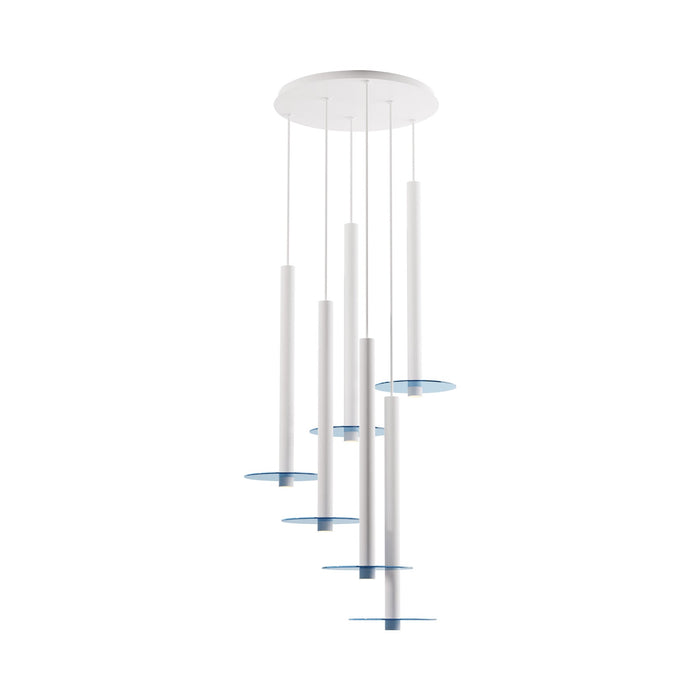 Combi Circular 6 LED Glass Pendant Light in Matte White/Turquiose (24-Inch).