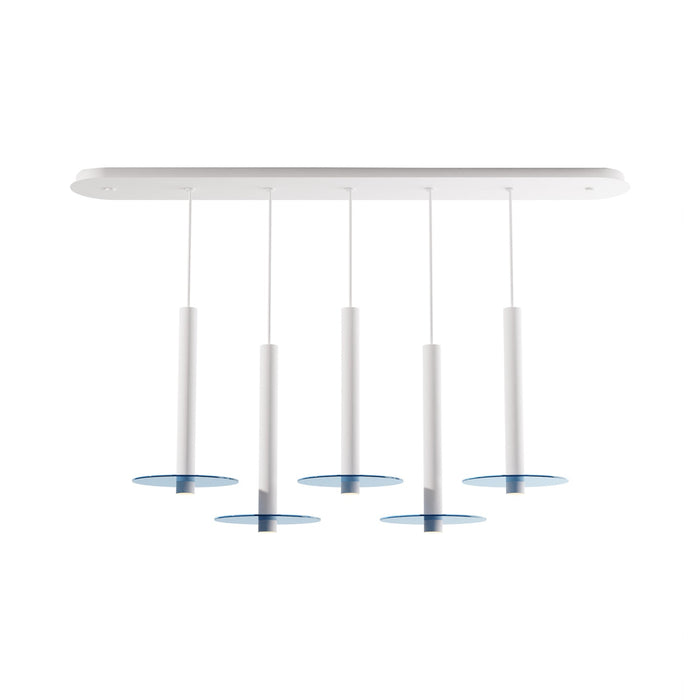 Combi Linear 5 LED Glass Pendant Light in Matte White/Turquiose (16-Inch).