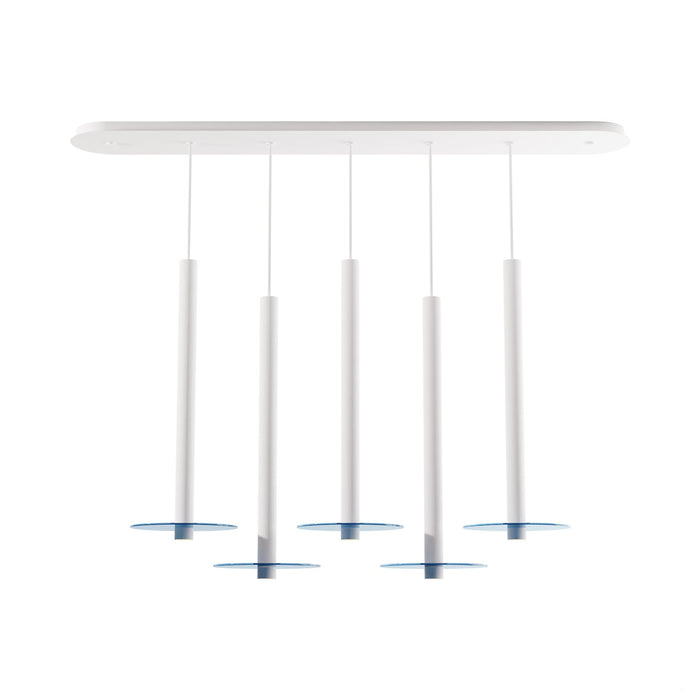 Combi Linear 5 LED Glass Pendant Light in Matte White/Turquiose (24-Inch).
