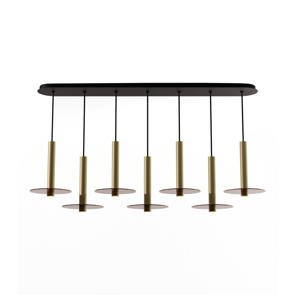 Combi Linear 7 LED Glass Pendant Light in Brass/Tea Brown (12-Inch).