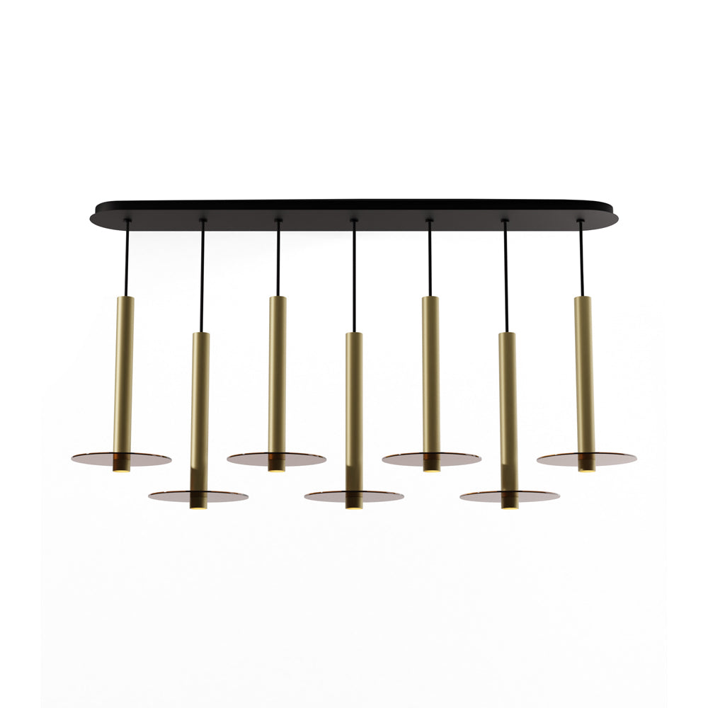 Combi Linear 7 LED Glass Pendant Light in Brass/Tea Brown (16-Inch).